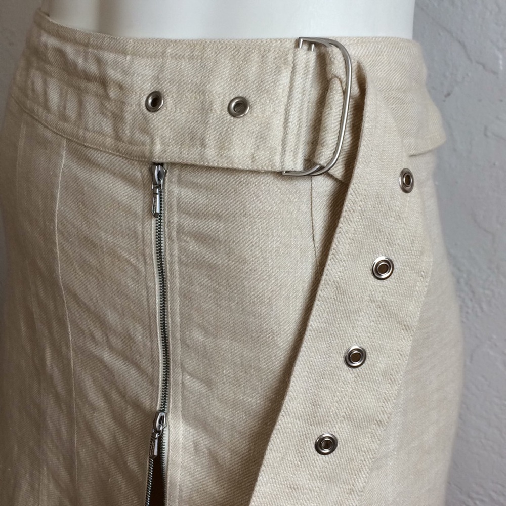 Lida Baday vintage fit and flare lined linen midi with wide self belt